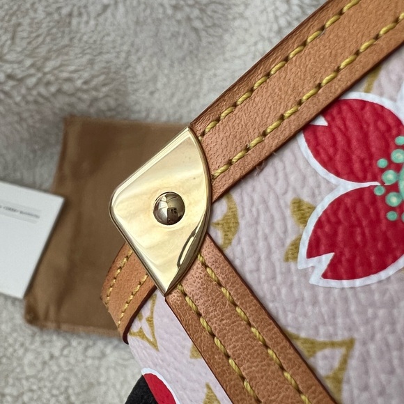 Auth Louis Vuitton Cherry Blossom Red Pink Monogram Card Holder Wallet - Picture 12 of 14